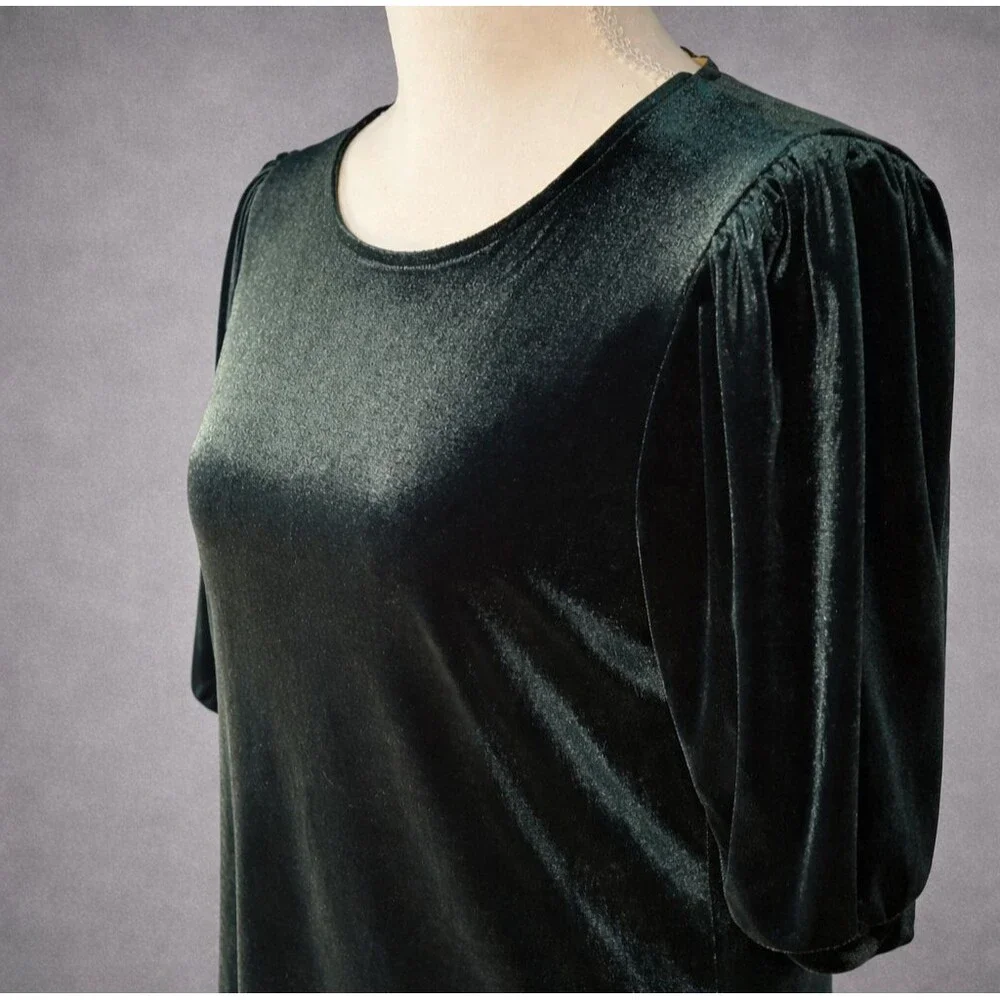 Draper James RSVP Green Velour Velvet Top Puff Sleeve Whimsigoth Fairy Grunge M - Picture 2 of 8